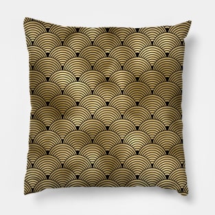 Ringed Scales in Black and Gold Vintage Faux Foil Art Deco Vintage Foil Pattern Pillow