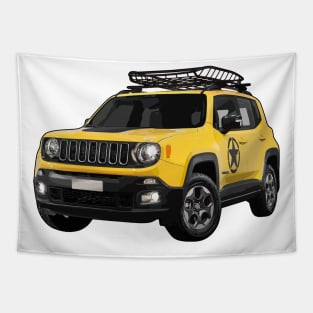 Yellow Jeep Renegade Illustration Tapestry