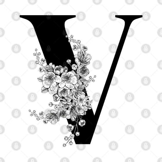 V alphabet Botanical cherry blossom sakura flowers by JunThara