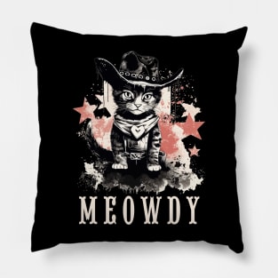 Funny Cat Cowboy Cowgirl Meow Howdy Meowdy Pillow