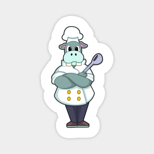 Hippo as Cook with Wooden spoon & Cooking apron Magnet