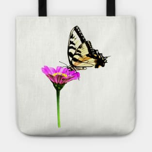 Zinnias - Tiger Swallowtail on Pink Zinnia Tote