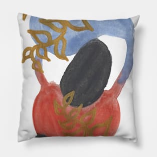 Orbiting Colors and Golden Leaves - Abstract Watercolor Painting Pillow