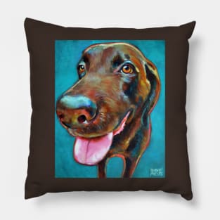 Chocolate Labrador on Blue by Robert Phelps Pillow