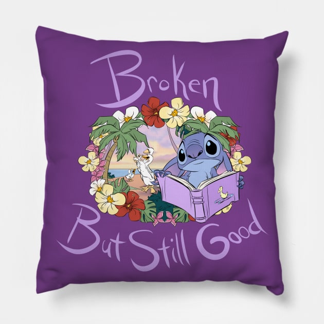 Stitch Longing-Broken But Still Good Pillow by Drea D. Illustrations