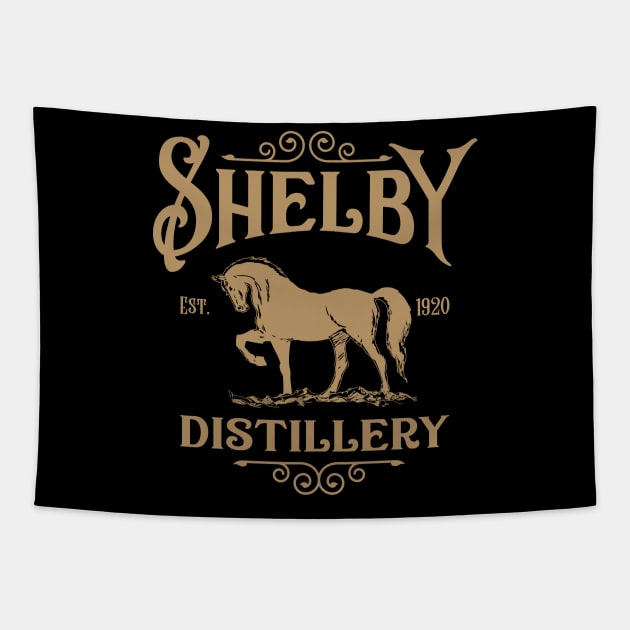 Shelby Distillery Sign Tapestry by Vault Emporium