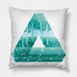 Artistic Geometric Triangle With A Calm Forest Scene Pillow