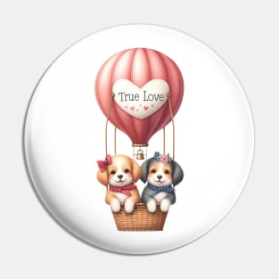 Valentine Dog Couple On Hot Air Balloon Pin