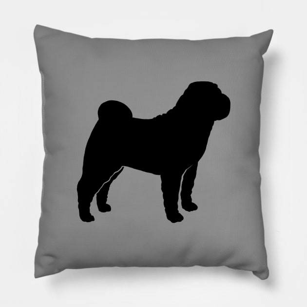 Black Chinese Shar-Pei Silhouette Pillow by Coffee Squirrel