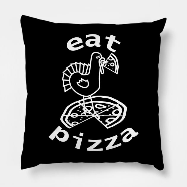 White Line Drawing Turkey Eating Pizza For Thanksgiving Pillow by ellenhenryart