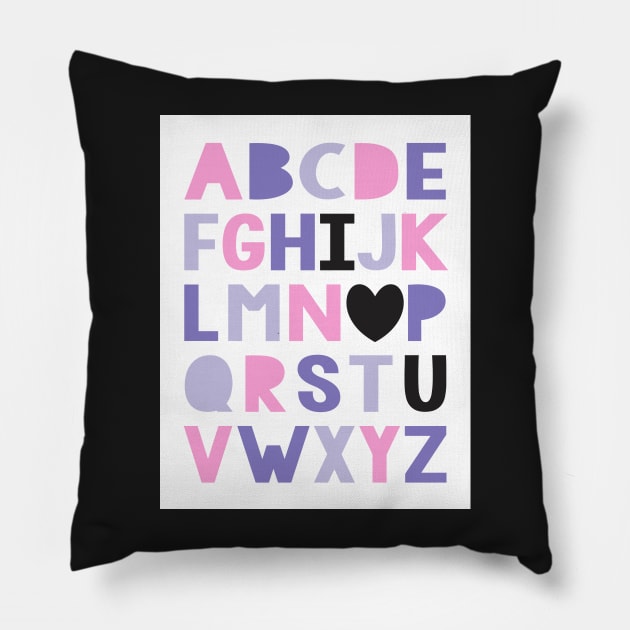 I love you ABCs in pink and purple Pillow by creativemonsoon