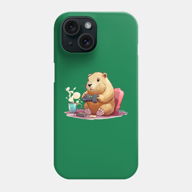 Kawaii Capybara play game in a room Phone Case by MilkyBerry