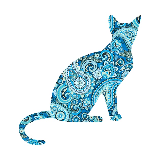 Blue Paisley Cat Silhouette by CeeGunn