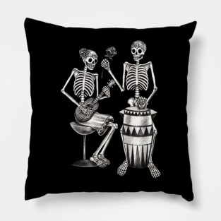 Sugar skull couple lover playing drum and ukulele celebration day of the dead. Pillow