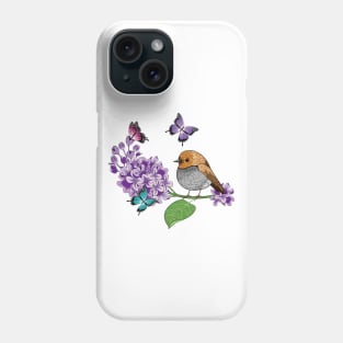 Lilac - Butterflies And Robin Bird Phone Case