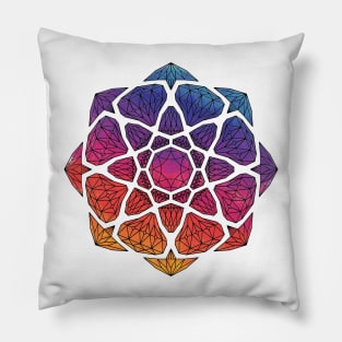 Sunset Watercolor Crystal Mandala - Black Outline Pillow