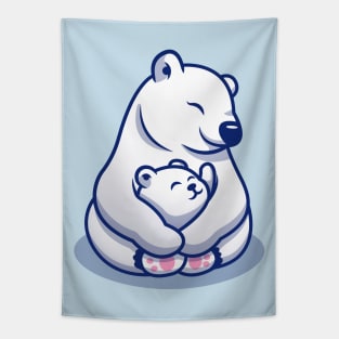 Cute Polar Bear Mom Hugging Baby Polar Tapestry