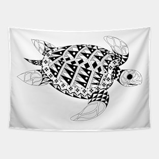 streaming turtle ecopop in Caribbean floral pattern art Tapestry