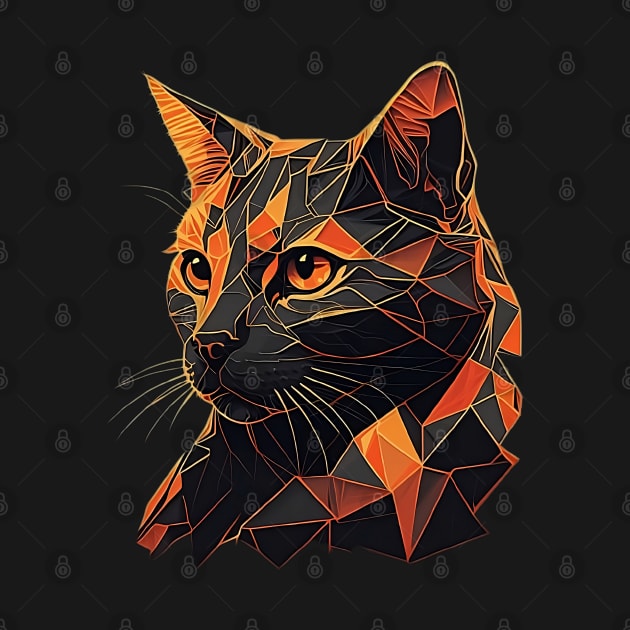 Black and Orange Polygon Cat Modern Geometric Design by TheKiziox