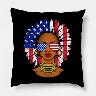 Afro Sunflower African American 4th of July Melanin Pillow