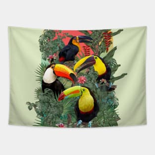 Polygonal Amazon plants and toucan birds. Tapestry