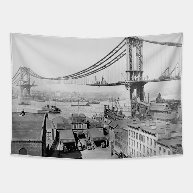 Construction of The Manhattan Bridge (1909) Tapestry by Bravuramedia