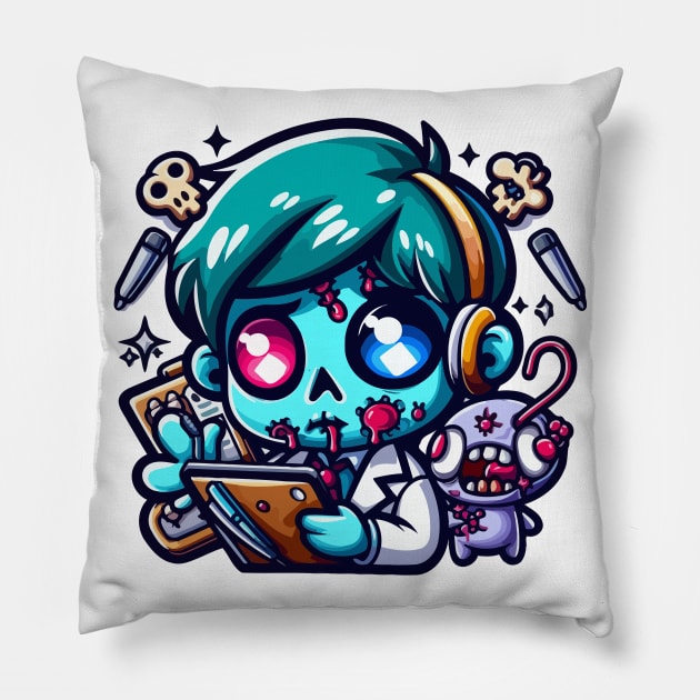 Funny Zombie Brains Pillow by NayaRara