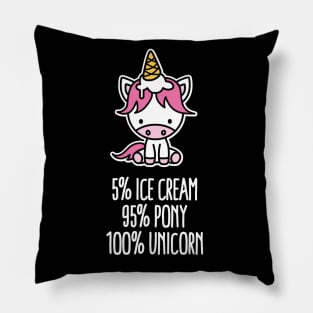 5% ice cream 95% pony 100% unicorn pun funny girl Pillow