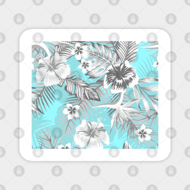 Light Blue and Grey White Hibiscus Floral Flower Magnet by Lovecurio