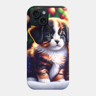 Cute puppy and cat under Christmas tree Phone Case