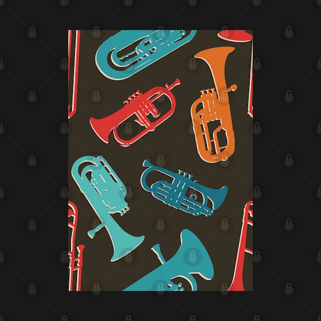 Retro Rainbow Brass Quintet on dark brown by NattyDesigns