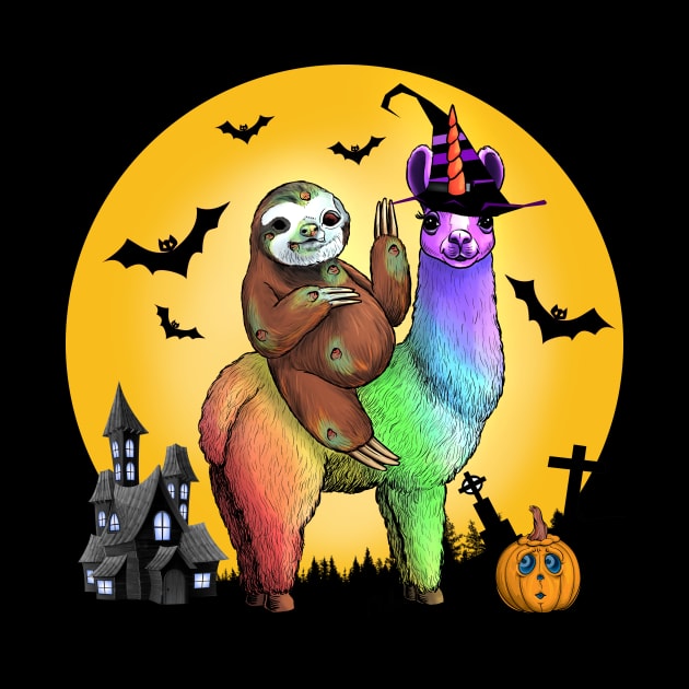 Zombie Sloth Riding Llama Unicorn Witch by Jay Diloy