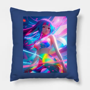 Beautiful anime girl in vibrant fluorescent colors Pillow