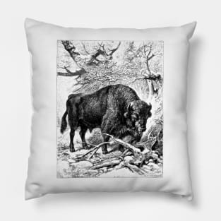 Bison Wildlife Illustration Pillow