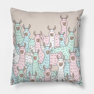 Llama Party - Pastel and Beige Pillow