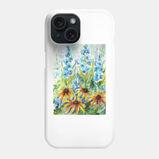 Delphinium and Echinacea  Flowers Watercolor Painting Phone Case