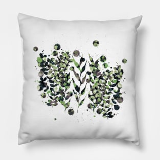 Green Abstract Foliage Watercolor Pattern Pillow