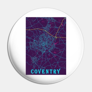 Coventry Neon City Map, Coventry Minimalist City Map Art Print Pin