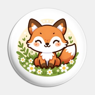 Cheerful Fox in Daisy Field - Whimsical Wildlife Art Pin