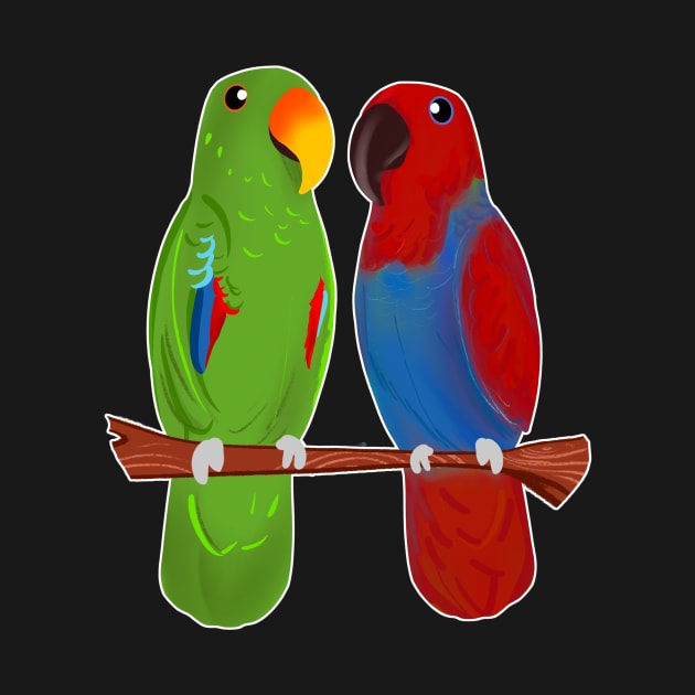 Ekkie Love Cute Eclectus Parrot Couple for parrot lovers by SusanaDesigns