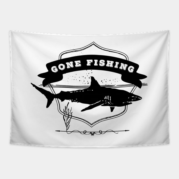 GONE FISHING- Retro Shark Design Tapestry by Off the Page