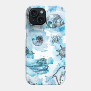 Watercolor cute whale and sea animal illustration Phone Case