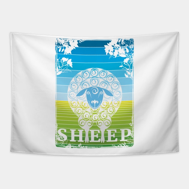 Retro sheep too Tapestry by vjvgraphiks