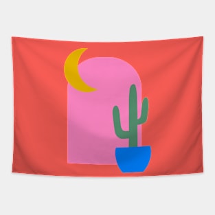 Boho Cactus and Moon Shapes Tapestry