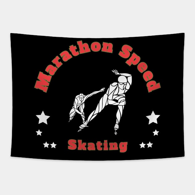 Marathon Speed Skating in Red Font Tapestry by Southern Borealis