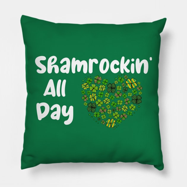 Shamrockin' All Day Heart with Clovers Pillow by SpringDesign888