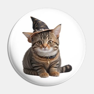 Cute Little Tabby Cat Witch Pin