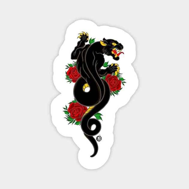 Black Panter & Roses Magnet by NomadaArtshop