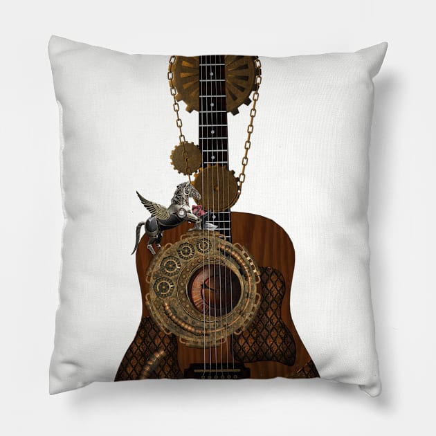 Wonderful steampunk guitar with clocks and steampunk horse Pillow by Nicky2342