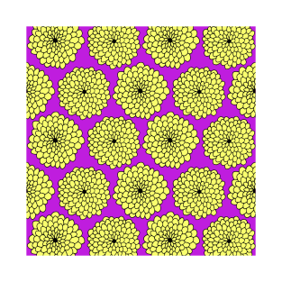 Large Flowers Print - Yellow Purple T-Shirt